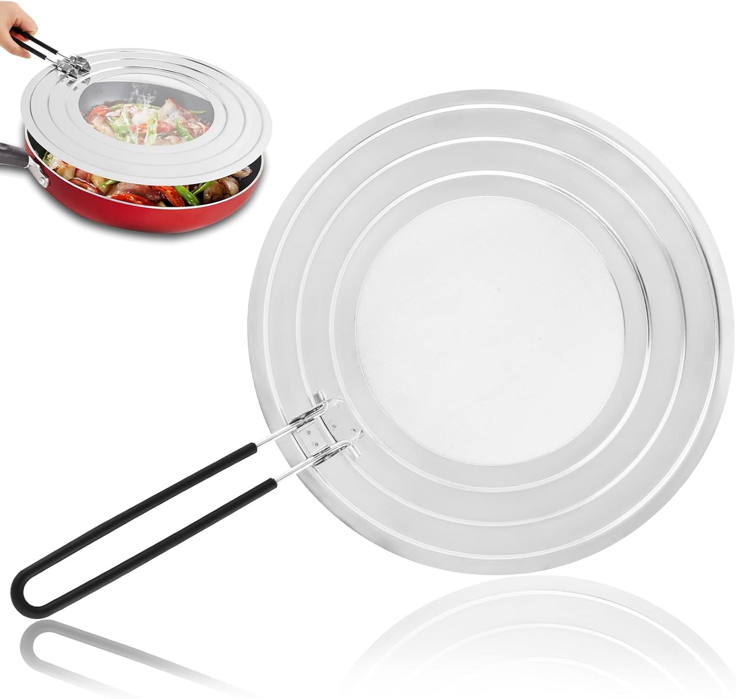 Stainless Steel Splatter Screen for Frying Pan, Collapsible Grease Splatter Guard with Folding Insulated Handle for Fry Pans, Cover Oil Splash from Bacon, Oil or Deep Fryer(SIZE:11.81inch)
