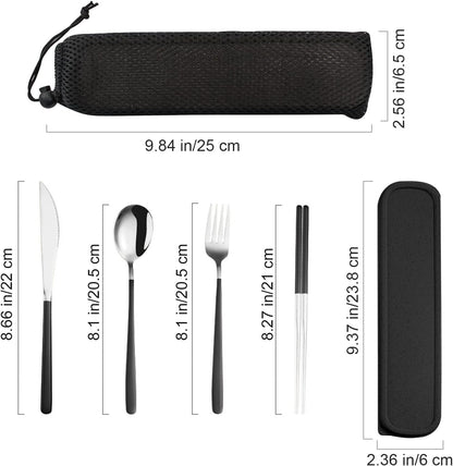 VANRA 4-Piece Portable Travel Utensils Set with Case 18/8 Stainless Steel Flatware Set Reusable Cutlery Set with Fork Spoon Knife Chopstick for Lunch Travel Camping School Work Picnic (Pink)