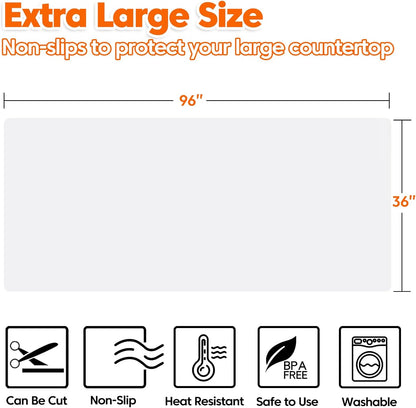 Extra Large Silicone Mat, 84”x24” Heat Resistant Mats for Countertop, Cuttable Waterproof Kitchen Counter Mat, Multipurpose Countertop Protector Mat, Silicone Mats for Kitchen Counter (Translucent)