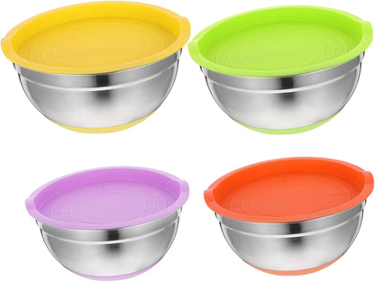Cabilock 4pcs Non- Stainless Steel Mixing Bowl Base Deep Round Salad and Soup Bowls Mixed Colors for Fruits Vegetables and More