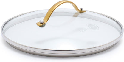 GreenPan 8" Tempered Glass Lid for Pots and Pans Cookware, Gold-Tone Handle with Matte Finish, Dishwasher and Oven Safe