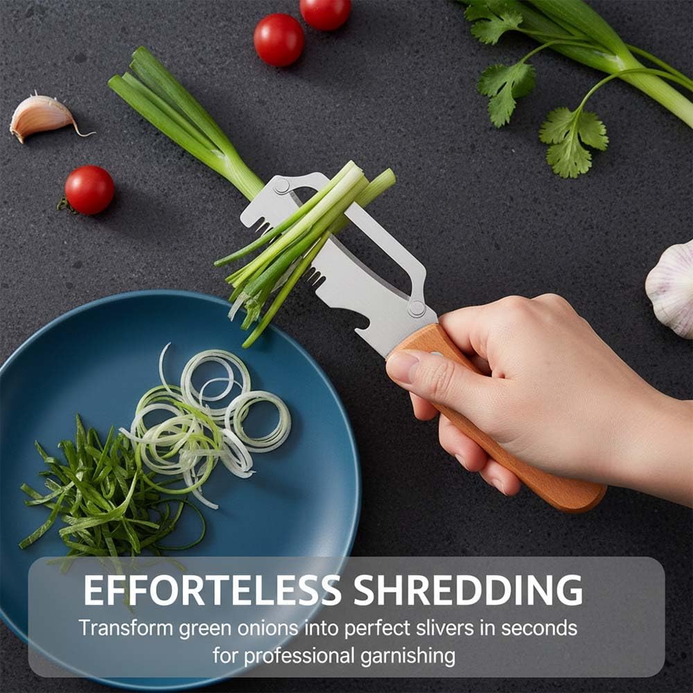 Multi-Functional Vegetable Peeler with Julienne Slicer & Bottle Opener, Stainless Steel Blade & Wooden Handle, Ergonomic Kitchen Tool for Peeling, Slicing & Shredding Fruits & Veggies (Style-A, 1PC)