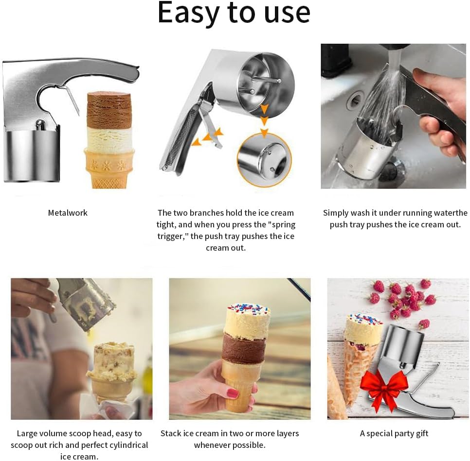 Ice Cream Scoop Stainless Steel, Cylindrical Scooper with Trigger Release
