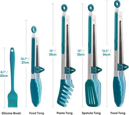 3 Pack Silicone Tongs for Cooking,Maywe Tanso 9 Inch Cooking Kitchen Tongs with Silicone Tips,Nonstick Stainless Steel Tongs for Steak Pie Pizza Pasta Spaghetti Salad BBQ Buffet