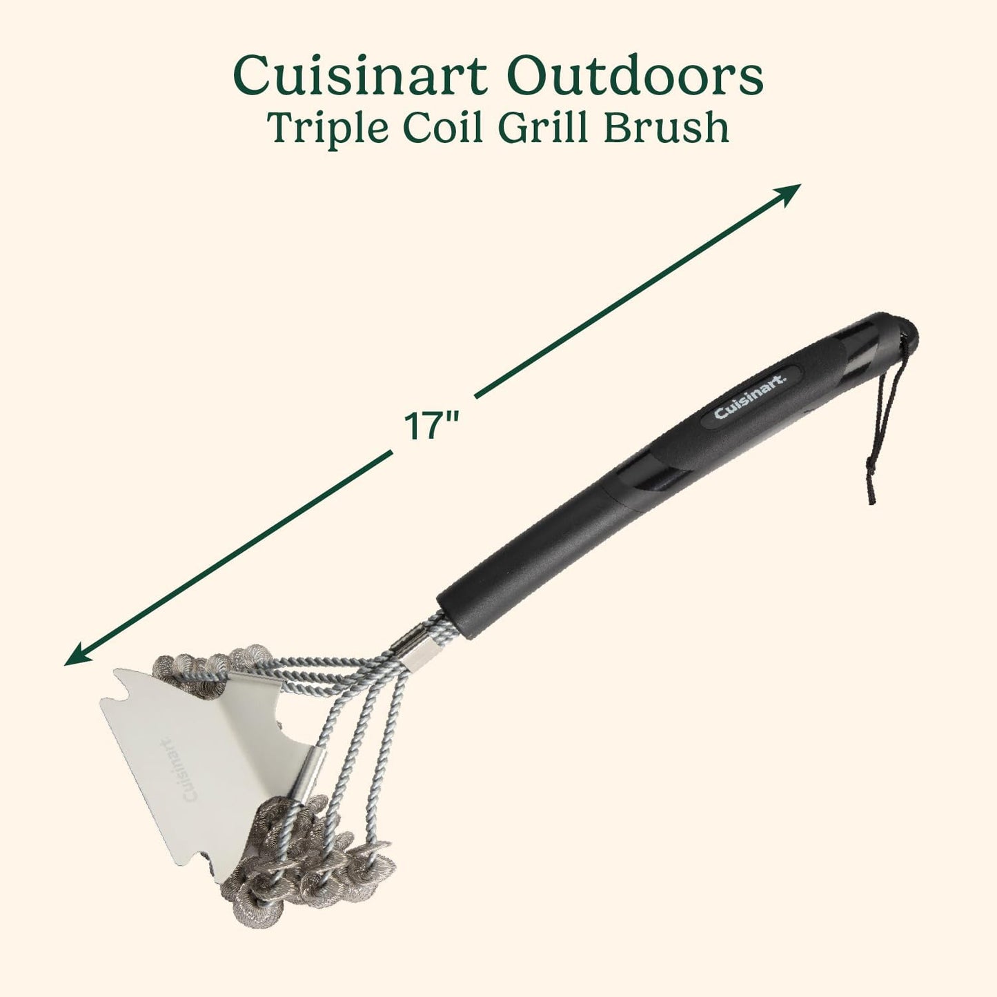 Cuisinart Stainless Steel 16.5" Long Handle Grill Cleaner Brush and Scraper for BBQ, Griddle, Grills, Cookout Tool, Grill Brush for Outdoor Grills BBQ Accessories