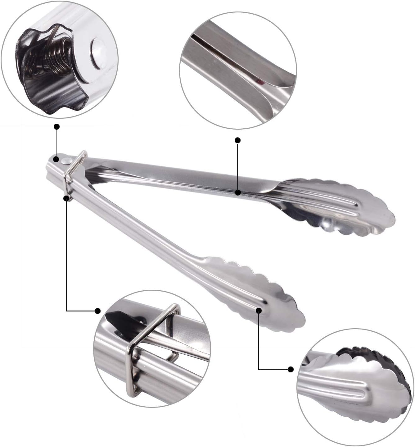 HINMAY Stainless Steel Serving Tongs Metal Cooking Tongs (9-Inch 3 Pieces)