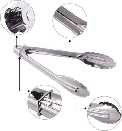 HINMAY Stainless Steel Serving Tongs Metal Cooking Tongs (9-Inch 3 Pieces)