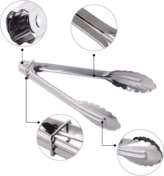 HINMAY Stainless Steel Serving Tongs Metal Cooking Tongs (9-Inch 3 Pieces)