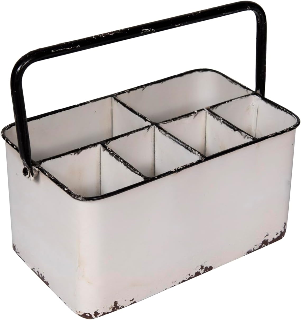 Creative Co-Op Farmhouse Metal Storage Caddy with 6 Compartments and Handle, Distressed Blue and White