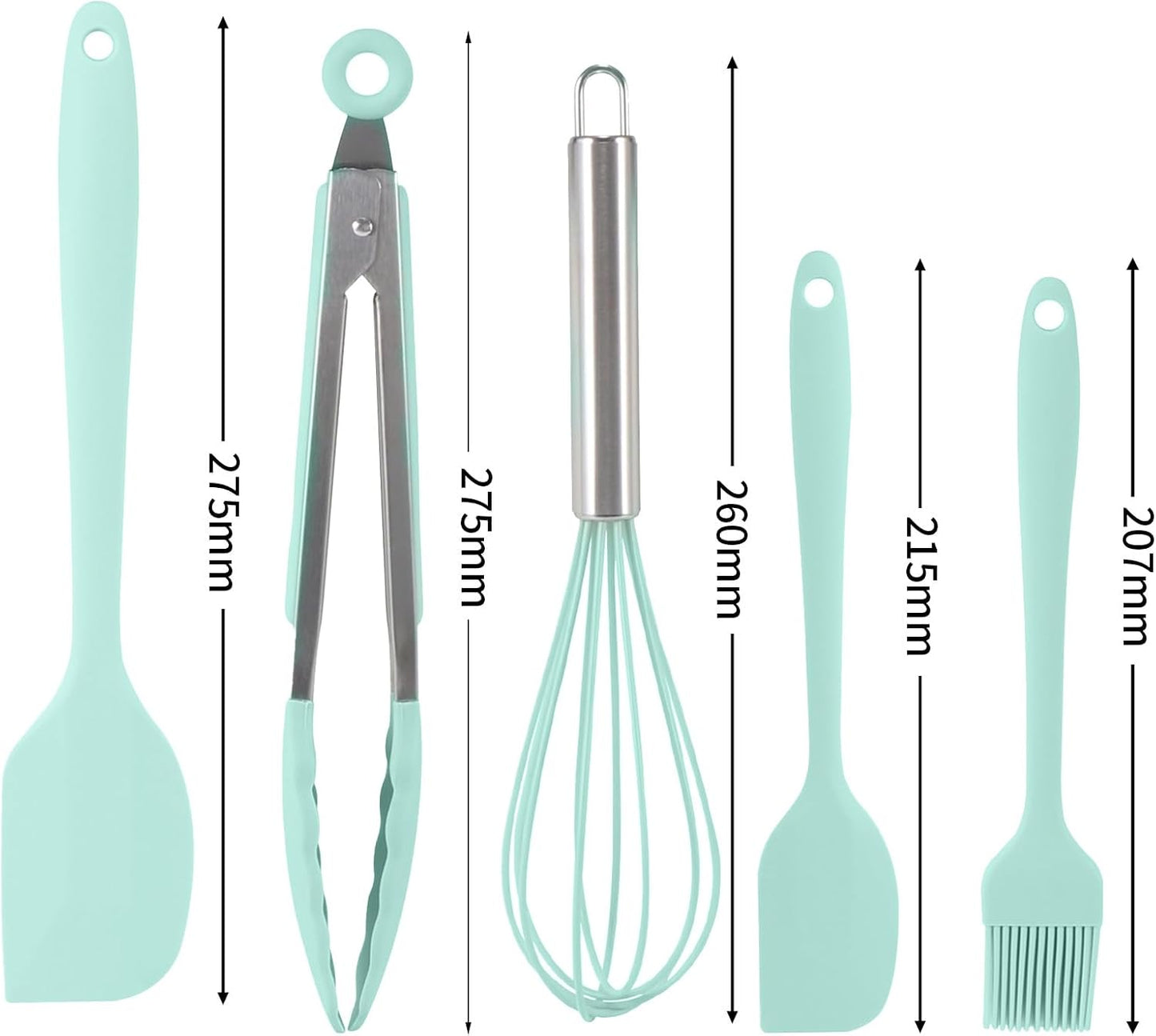 Silicone Kitchen Utensils Set - 5 Pcs Spatula Set with Holder, Heat Resistant, Dishwasher Safe (Green)