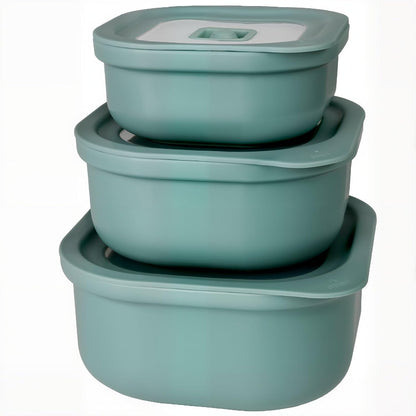 3-Piece Nesting Vented Plastic Food Containers with Lids Airtight Leakproof Meal Prep Containers Set BPA-Free Reusable Silicone Food Containers Lunch Boxes (White)
