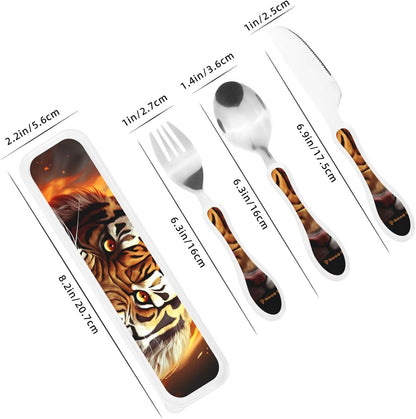 3-Piece Kids Silverware Set With Storage Case, Stainless Steel Reusable Children Safe Knife Spoon Fork Set Samurai Children Flatware Set For Kids Lunch Box