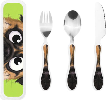 3-Piece Kids Silverware Set With Storage Case, Stainless Steel Reusable Children Safe Knife Spoon Fork Set Dreamy Jellyfish Print Children Flatware Set For Kids Lunch Box