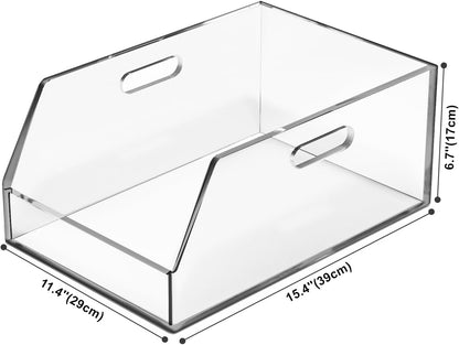Gelite Stackable Storage Bins Open Front Clear Organizer Bins with Handles Acrylic Storage Container for Pantry Kitchen Cabinet Bathroom Closet Office Organization, 11.4x7.5x5.1''