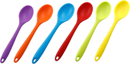 Jiozermi 6 Pcs Small Silicone Spoons for Cooking, Heat Resistant Kitchen Utensils, Cooking Kitchen Spoon for Mixing Baking, Transparent Red, Green, Yellow, Purple, Orange, Blue