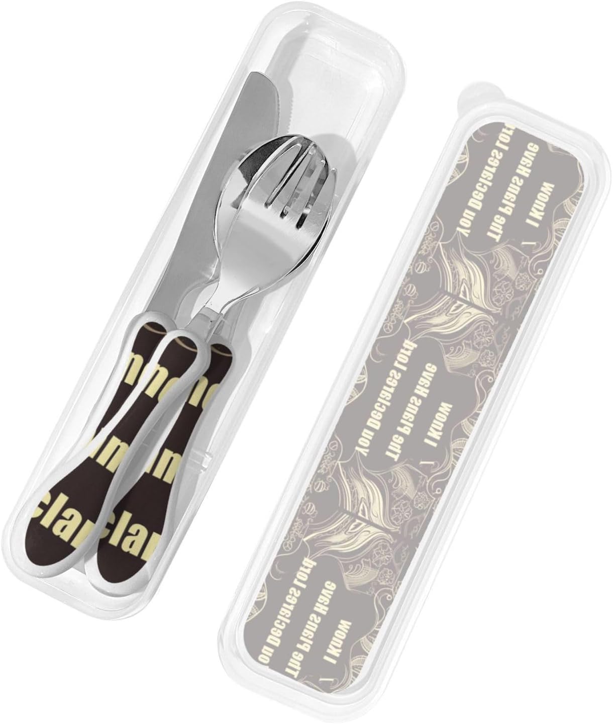 3-Piece Kids Silverware Set With Storage Case, Stainless Steel Reusable Children Safe Knife Spoon Fork Set Leaves Floral On Rustic Wood Children Flatware Set For Kids Lunch Box