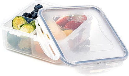 LOCK & LOCK Easy Essentials On The Go Meal Prep Lunch Box, Airtight Containers with Lid, BPA Free, Square (4 Section) -29 oz, Clear