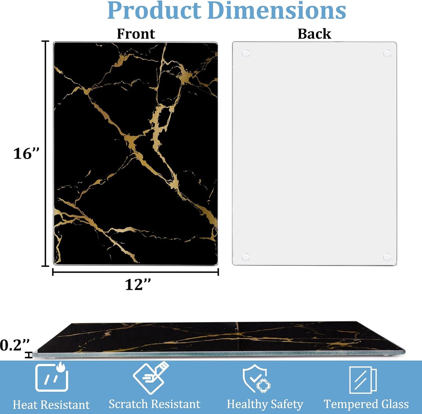 WRINGKIT Set of 2 Tempered Glass Cutting Board, Chopping Boards with Marble Pattern Non-slip Feet, 16''x12'' Glass Countertop Protector for Kitchen Counter, Shatter and Heat Resistant