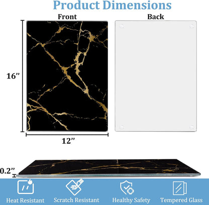 WRINGKIT Set of 2 Tempered Glass Cutting Board, Chopping Boards with Marble Pattern Non-slip Feet, 16''x12'' Glass Countertop Protector for Kitchen Counter, Shatter and Heat Resistant