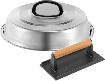 BBQ Accessories 12 Inch Round Stainless Steel Basting Cover - Cheese Melting Dome Round Cast Iron Grill Press Kit for Hamburger Bacon Steak, Best fits for Blackstone Camp Chef Flat Top Griddle Grill