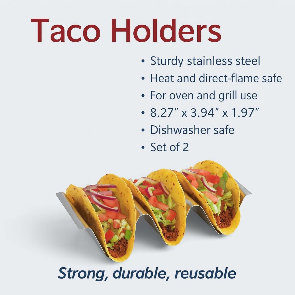 HIC Kitchen Taco Holder Stands, Stainless Steel, Set of 2