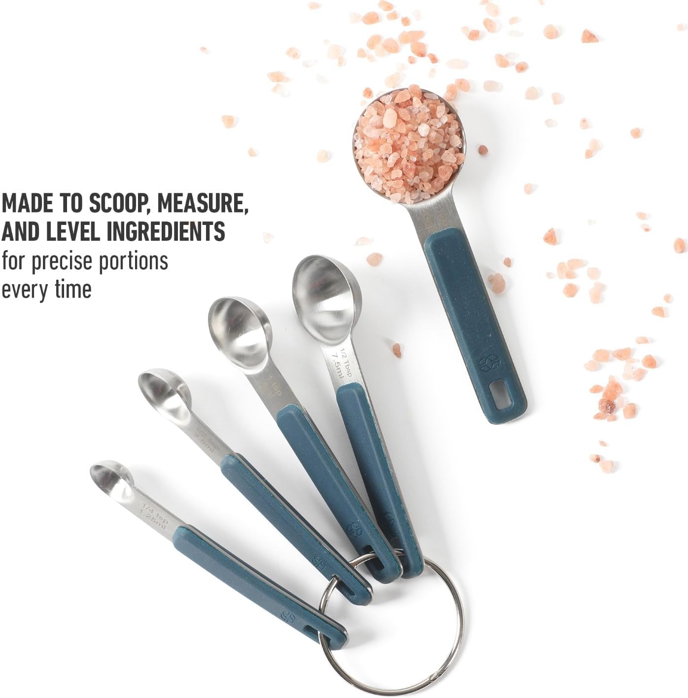 Calphalon Prime Measuring Cups, Kitchen Measurement Cup, 4-Piece Stainless Steel Kitchen Measuring Cup with Navy Silicone Handle Accurate, Durable for Dry and Liquid Ingredients