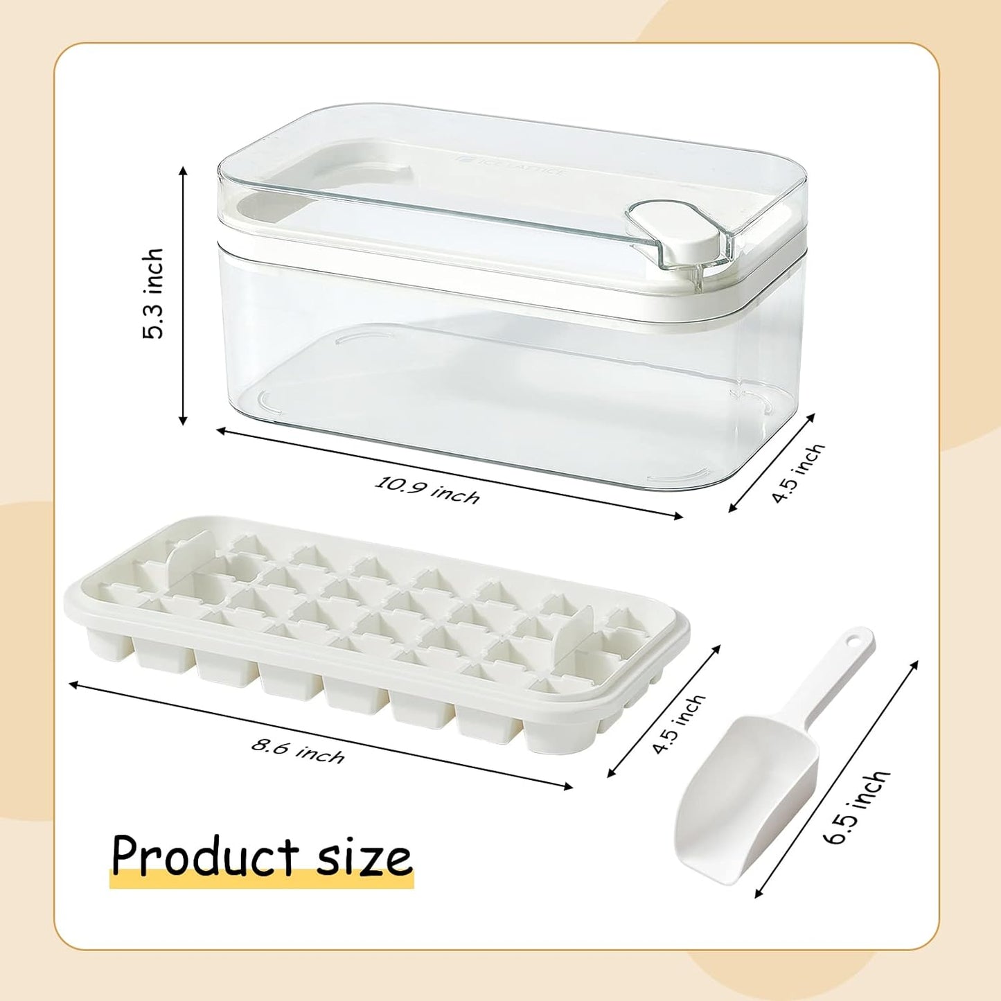 Ice Cube Tray with Lid and Bin, 2 Pack Ice Cube Trays for Freezer, 64 Pcs Ice Cube Mold, Press Button Easy Release Ice Tray, Small Ice Cubes Maker for Drinks(Green)