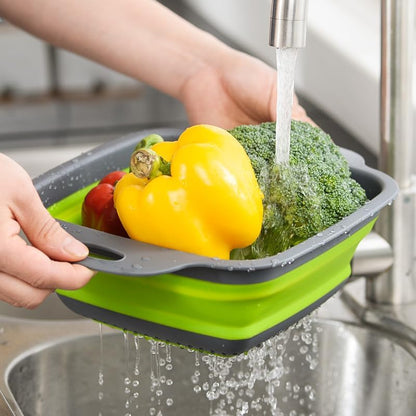 NIWWIN Pack of 2 Foldable Pasta Strainers, Foldable Kitchen Colander for Draining Fruit, Kitchen Silicone Adjustable Filter Vegetables Fruit Baskets,Portable Sink Washing Up Bowl (Red)