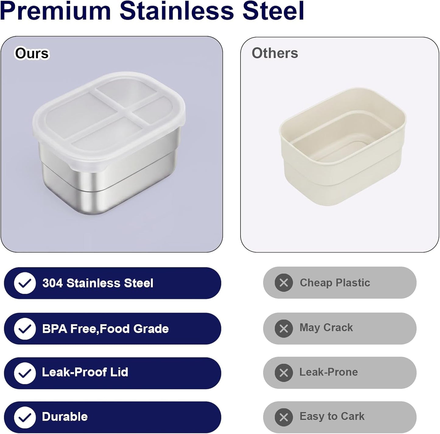 Stainless Steel Snackle Box Container, Divided Serving Tray | 8-Compartment with Lid and Handle, Large Snack Tray for Fruit Veggie Candy