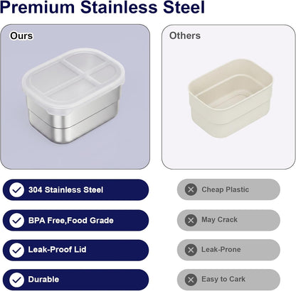 Stainless Steel Snackle Box Container, Divided Serving Tray | 8-Compartment with Lid and Handle, Large Snack Tray for Fruit Veggie Candy