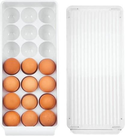 iDesign Clear Plastic Egg Holder for Fridge with Lid - 21 Egg Storage Container Organizer Bin