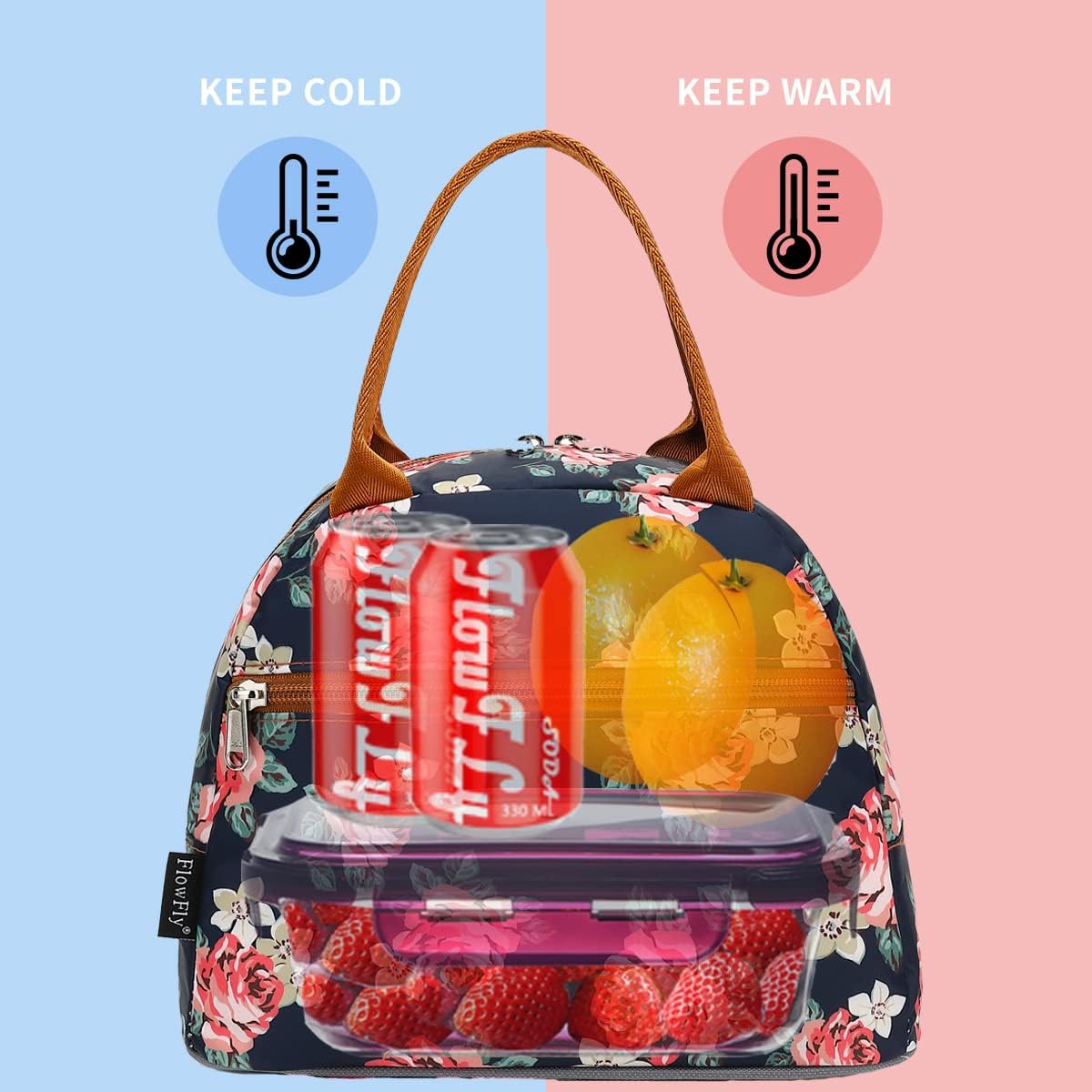 FlowFly Insulated Lunch Cooler Bag - Tote Bag Organizer for Women/Men, Black - Colors B