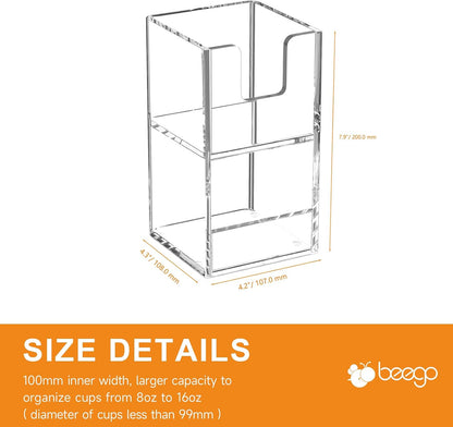 Beego 2-Compartment Cup Holder for Countertop - 2-Tier Clear Acrylic Cup Dispenser Coffee Station Paper Cup and Lid Organizer Condiment Storage for Restaurant Breakroom Kitchen Bar Accessories