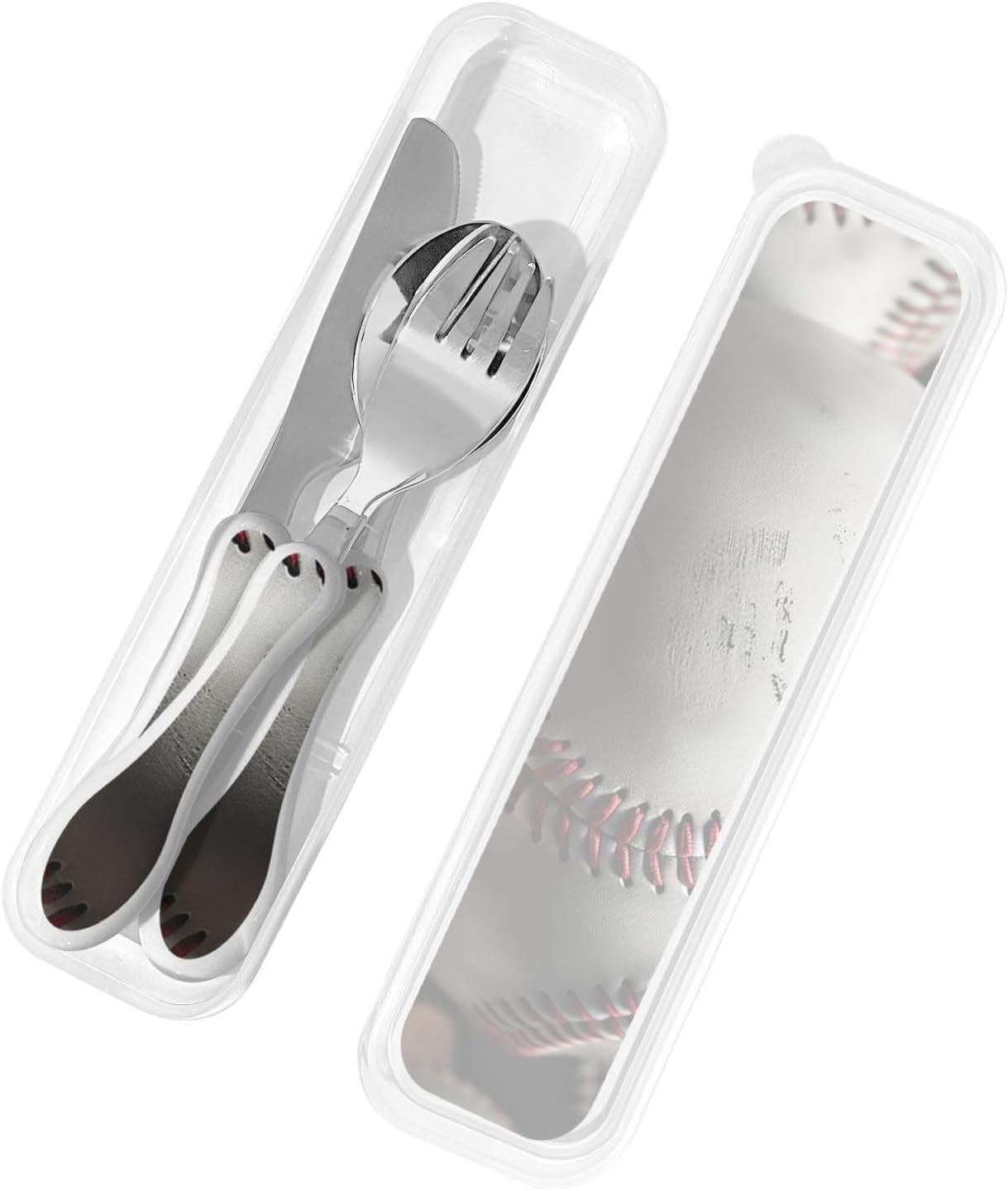 3-Piece Kids Silverware Set With Storage Case, Stainless Steel Reusable Children Safe Knife Spoon Fork Set Blue Lotus Floral Children Flatware Set For Kids Lunch Box