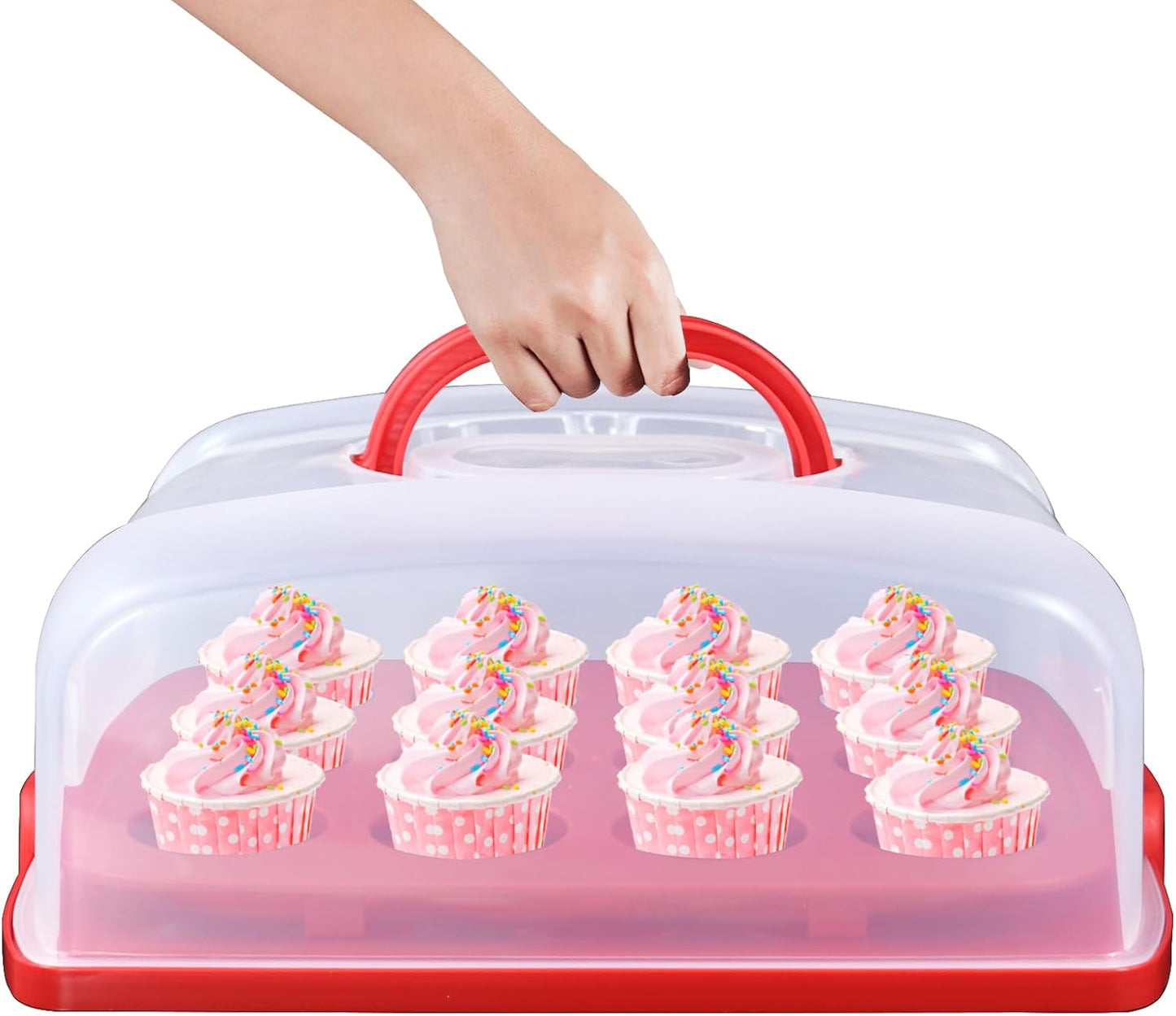 2in1 Cupcake Carrier and Cake Keeper with Lid, Rectangle Pie Carrier,Large Portable Storage Container for Storing 12 Cupcakes or 1 Large Cake (White)