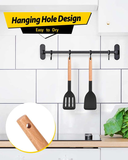 BUNDLEPRO Silicone Spatula, Solid & Slotted Turner, BPA-Free, 2 Pack, Black