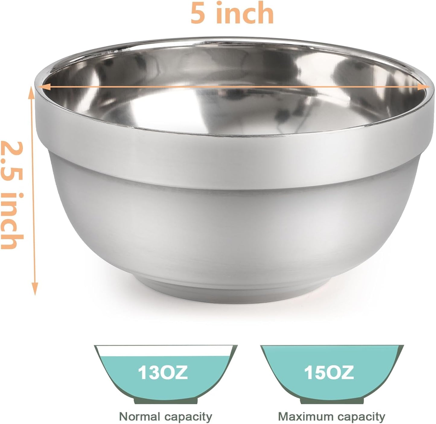 yarlung 10 Pack Stainless Steel Bowls 5 Inch Snacks Bowl, 15 Oz Soup Bowl Lightweight Salad Bowls Double-walled Metal Serving Dishes for Sauces, Rice, Noodle, Ice Cream