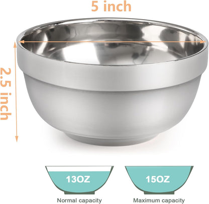 yarlung 10 Pack Stainless Steel Bowls 5 Inch Snacks Bowl, 15 Oz Soup Bowl Lightweight Salad Bowls Double-walled Metal Serving Dishes for Sauces, Rice, Noodle, Ice Cream