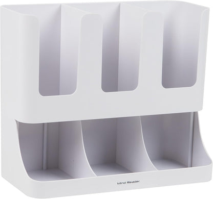 Mind Reader Cup and Condiment Station, 13 Inch Countertop Coffee Bar Organizer with 6 Compartments, Storage Caddy for Cups, Lids and Packets, Plastic, Black