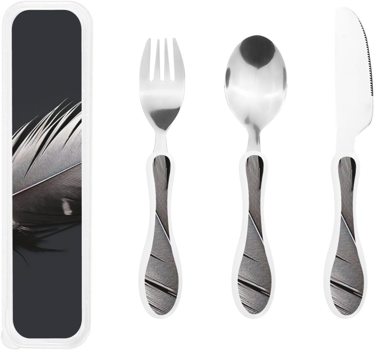 3-Piece Kids Silverware Set With Storage Case, Stainless Steel Reusable Children Safe Knife Spoon Fork Set Black And White Grid Children Flatware Set For Kids Lunch Box