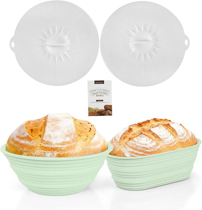 JOCXSPI Upgraded Thickened Silicone Banneton Proofing Baskets with Lids