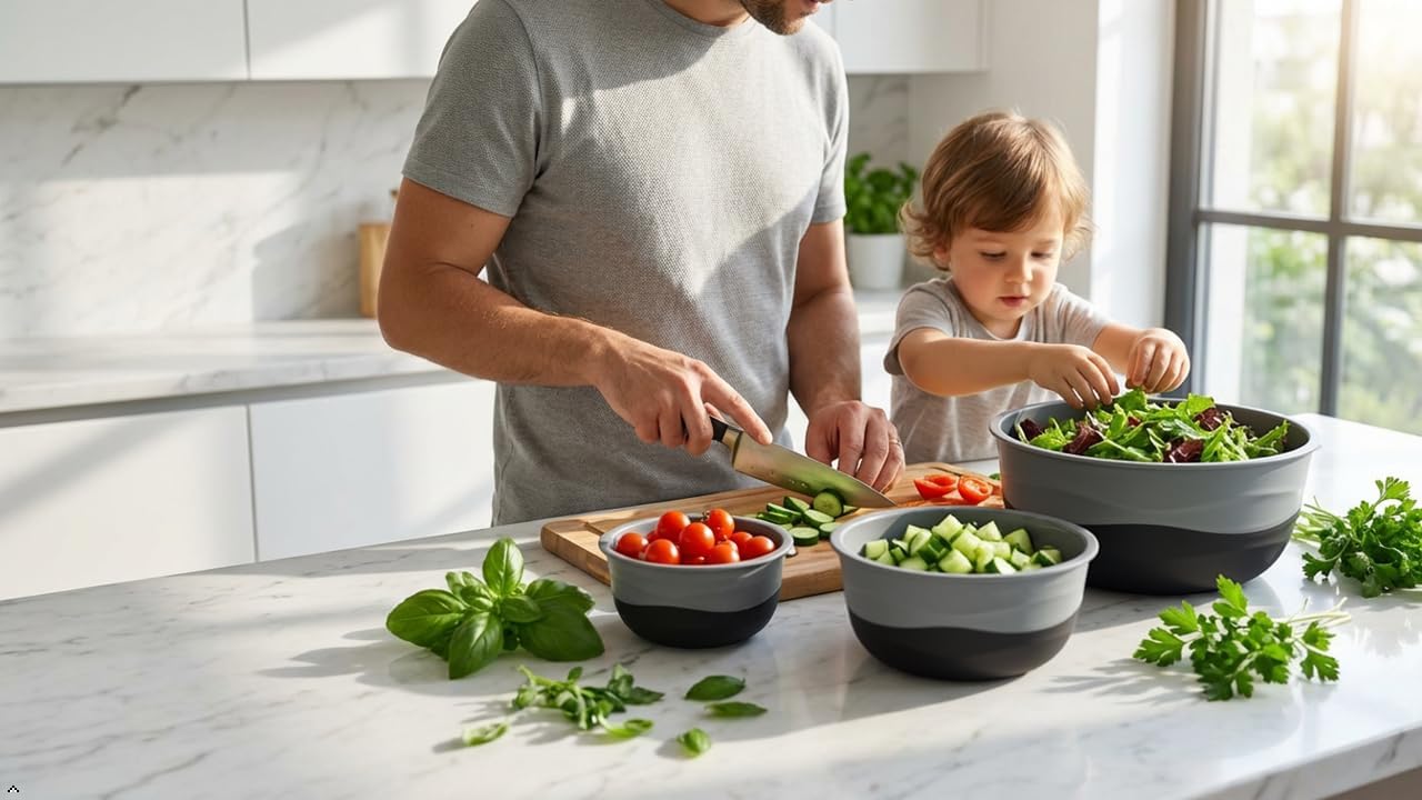 Pera Mixing Bowls with Lids, 8-Piece Airtight Leak-Proof Nesting BPA-Free Bowl Set for Kitchen & Food Storage, Large 4200ml Capacity, Microwave & Dishwasher Safe