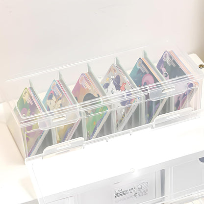 3Pcs Plastic Storage Bins, Clear Plastic Organizer Box with Dividers, with 5 Dividers, Dust-Proof And Moisture-Proof, Easy to Take, for Storing Cards, Jewelry, Crafts(9.45 × 3.94 × 2.76 Inches)