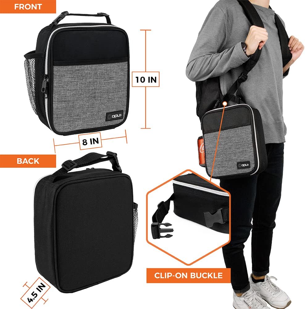 opux Premium Insulated Lunch Box, Soft School Lunch Bag for Kids Boys Girls, Leakproof Small Lunch Pail Men Women Work, Reusable Compact Cooler Tote Lunchbox for Office Adult, Black