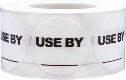 InStockLabels Dissolvable Food Labels, 500 Stickers - 1 Inch Round Use by Labels with Blank Space for Shelf Life, Prep, Rotation, Adhesive Sticker for Food Containers, Meal Storage & Restaurants