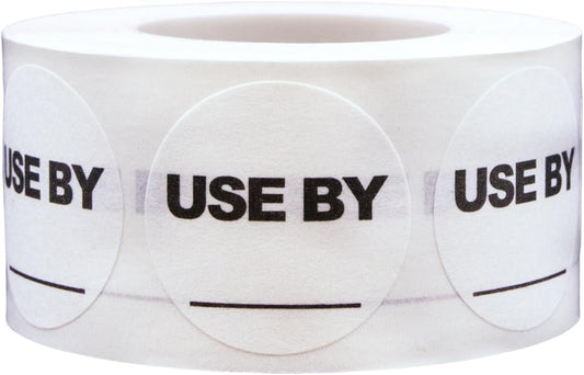 InStockLabels Dissolvable Food Labels, 500 Stickers - 1 Inch Round Use by Labels with Blank Space for Shelf Life, Prep, Rotation, Adhesive Sticker for Food Containers, Meal Storage & Restaurants