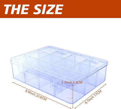 Plastic Organizer Box,12 Grids Clear Bead Organizer Compartment Box with Removable Dividers for Parts,Bead Storage Earring Container Tool Hair Accessories,10.23L x 5.31W x 1.7H inch