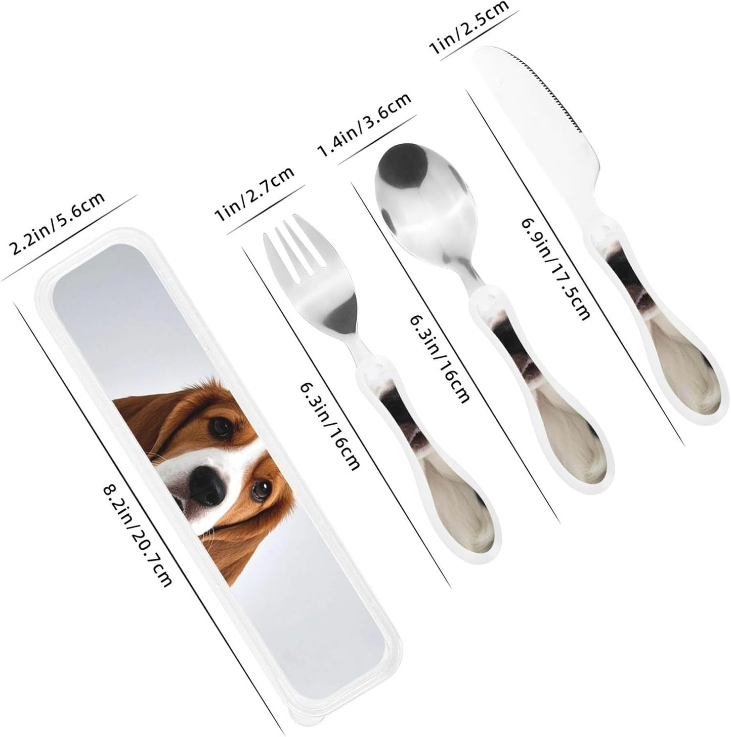 3-Piece Kids Silverware Set With Storage Case, Stainless Steel Reusable Children Safe Knife Spoon Fork Set Cute Puppy Children Flatware Set For Kids Lunch Box