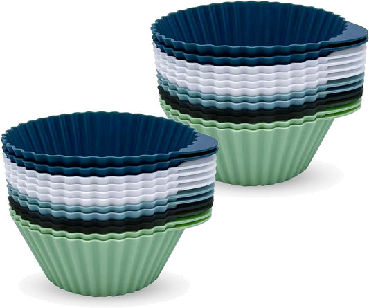 The Silicone Kitchen Reusable Silicone Baking Cups Silicone Muffin Liners for Cupcakes, BPA Free, (24 PACK MIXED)