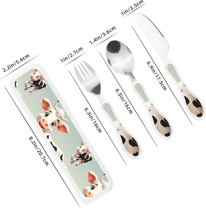 3-Piece Kids Silverware Set With Storage Case, Stainless Steel Reusable Children Safe Knife Spoon Fork Set Blue Active Girl Running Sunset Children Flatware Set For Kids Lunch Box - Colors C